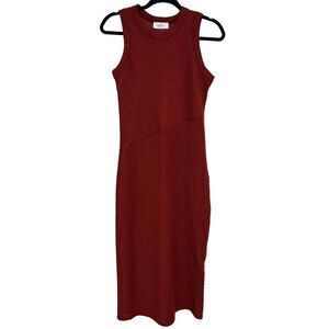 KAILEIGH Caroline Knit Fitted Ribbed Sleeveless Midi Dress Textured Red NWOT M